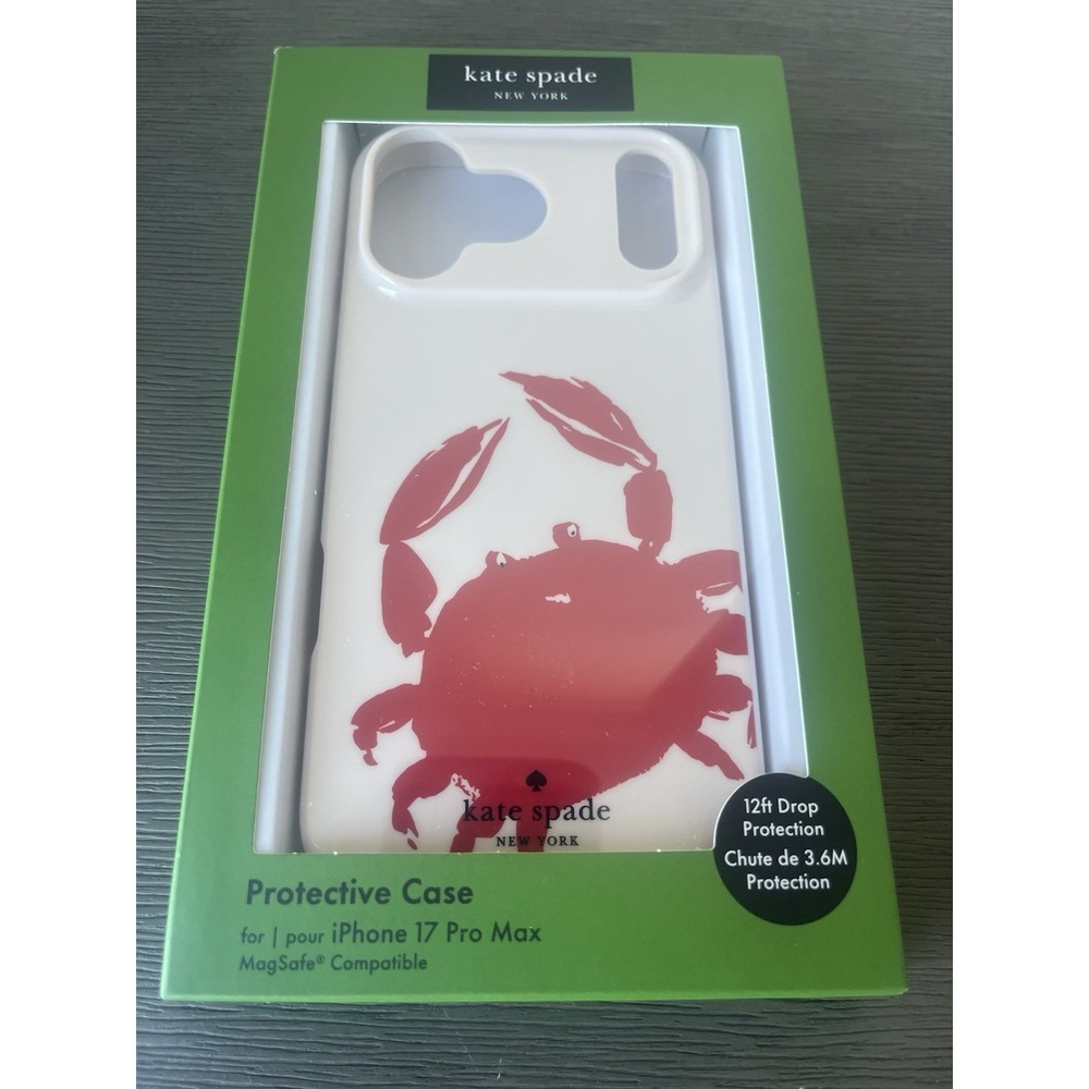 Kate Spade iPhone 17 Pro Max Protective Striped Case MagSafe‎ White Red Crab NIB